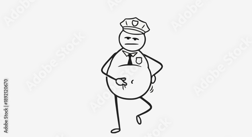 Cartoon Stick Figure Police Officer With Large Belly.