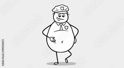 Cartoon Stick Figure Police Officer With Large Belly.