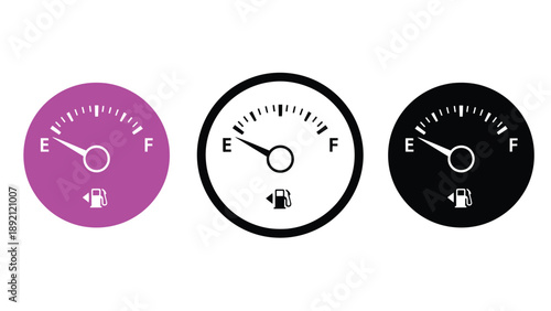 A set of fuel gauge icons on a white background