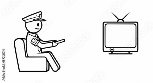 Cartoon policeman watching television.