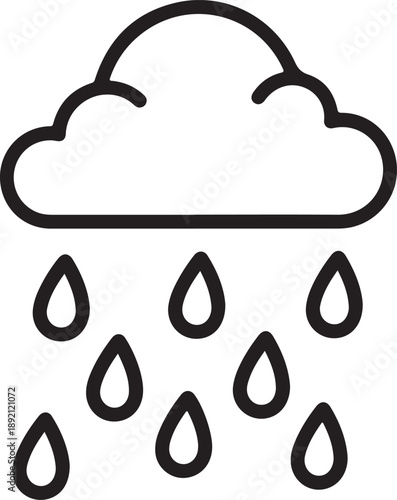 Simple black outline icon of a cloud raining drops, representing weather and precipitation , Generative Ai