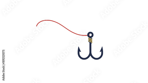 A simple illustration of a fishing hook with a red line