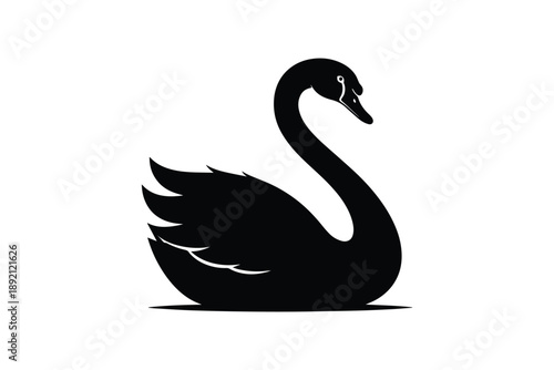 Swan silhouette swimming on water surface for elegant bird nature and wildlife logo template