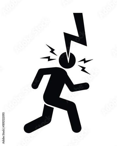 Person experiencing electric shock or sudden pain. Electric shock vector icon isolated on white background. 