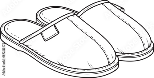 Simple line drawing of two slippers, representing comfort and home life, isolated on a white background for easy use. , Generative Ai