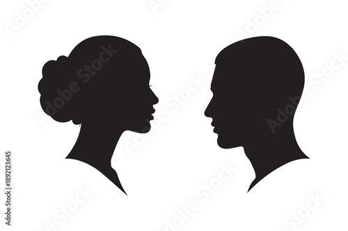 Man and woman heads facing silhouette vector icon