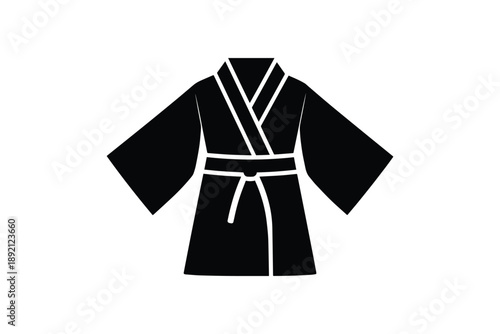 Black icon of traditional kimono robe with belt isolated on white background