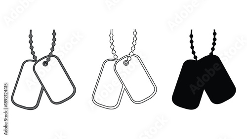 An illustration of three pairs of dog tags in different styles