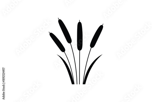 Black icon of cattail reeds plant growing in water isolated on white background