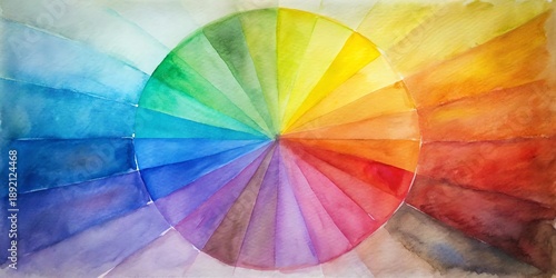 Artistic Watercolor Color Wheel with Radial Spectrum and Background Hues