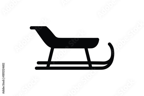 Black icon of winter sled for snow transport isolated on white background