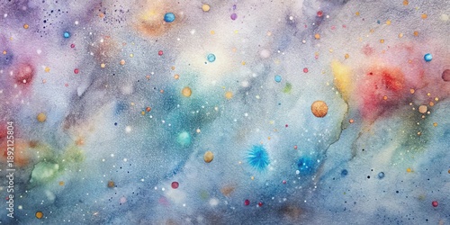Abstract watercolor galaxy with colorful nebulas, planets and stars, artistic background