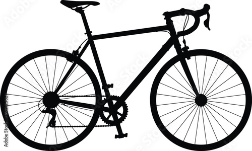 Road bicycle silhouette illustration, modern cycling bike side view, sport transportation concept, fitness lifestyle equipment, isolated minimal design