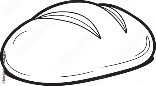 Simple line art illustration of a loaf of artisanal bread with score marks, isolated on a white background, representing fresh baked goods. , Generative Ai