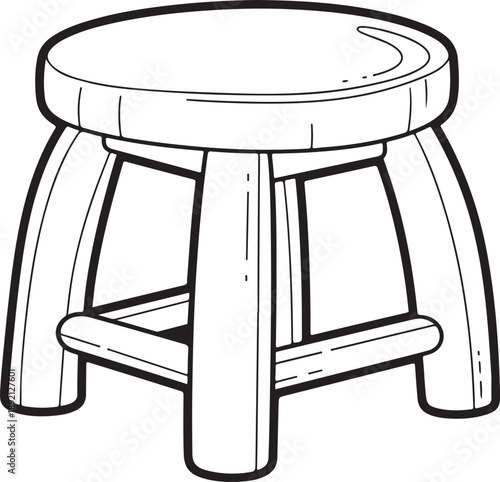 Sturdy wooden stool with four legs and crossbars, depicted in outline for rustic or minimalist decor themes. , Generative Ai