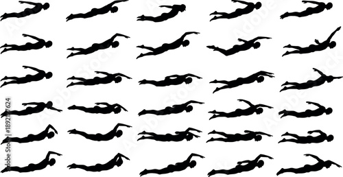 Swimmer silhouette animation sprite sheet freestyle stroke sequence frames for sport motion design vector