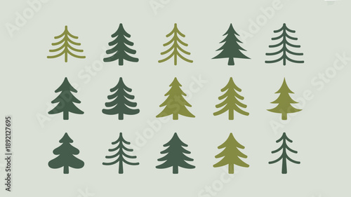 A repeating pattern showcases various stylized pine tree silhouettes in shades of green against a pale background high quality professional detailed modern elegant stylish clean crisp