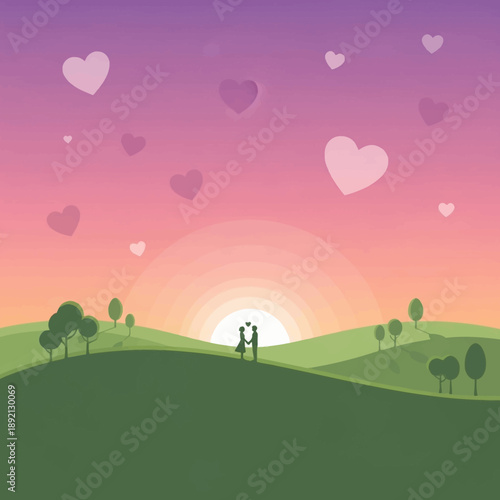 Couple Embracing Under Heart Sky Sunset.
