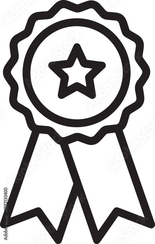 Black outline ribbon with star and serrated edge medal badge rosette