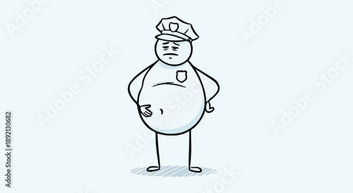 Chubby Stick Figure Police Officer Standing Arms Akimbo.
