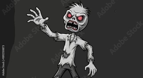 Cartoon Zombie Character with Spooky Eyes and Tattered Clothes.