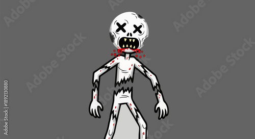 Cartoon Zombie Character with X Eyes and Torn Clothes.