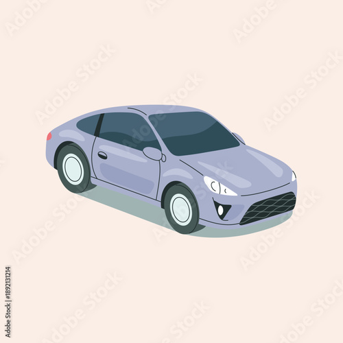 Stylish lilac-colored coupe car illustration with a sleek design, perfect for showcasing modern automotive aesthetics and transportation themes