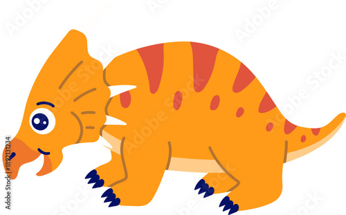 Cute Baby Styracosaurus Dinosaur Cartoon Animal with Stripes and Spikes