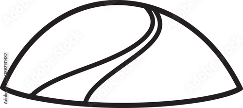 Minimalist black and white outline of a dome-shaped hill with a simple curved path, symbolizing a journey or ascent. , Generative Ai