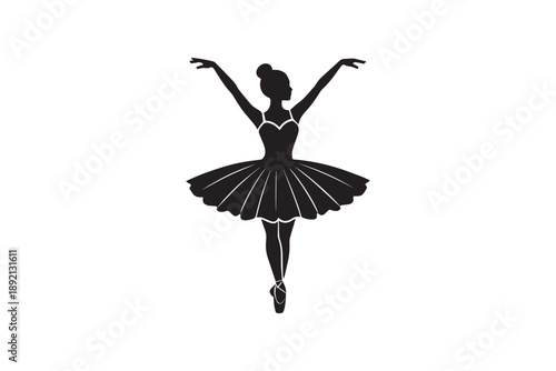 Graceful ballerina silhouette performing dance pose on white background elegant dancer