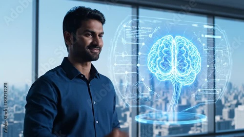 Wallpaper Mural Man Interacting with AI Brain Interface. Torontodigital.ca