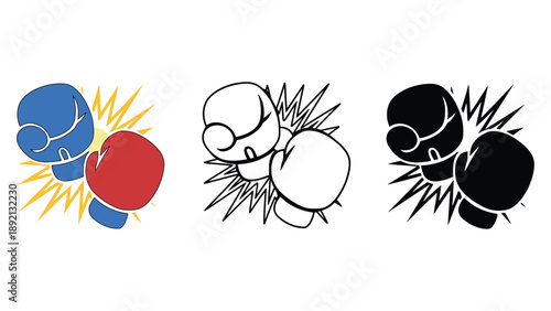 A set of colorful boxing gloves in different styles and colors