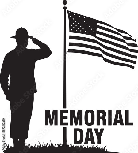 Memorial Day silhouette of soldier saluting American flag salute flagpole