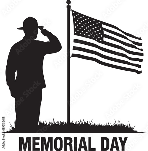 Memorial Day silhouette of soldier saluting American flag salute