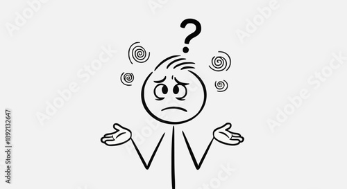 Confused stick figure with question mark and swirling lines.