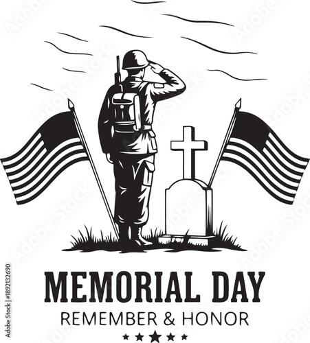 Memorial Day soldier saluting grave with American flags salute 1