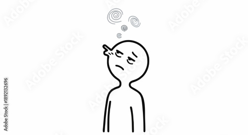 Confused person with swirling thoughts above head.