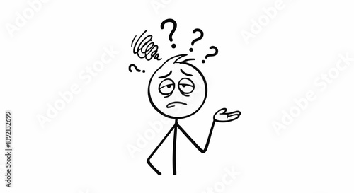 Confused stick figure with question marks above head.