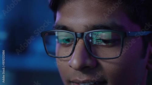 Wallpaper Mural Man Wearing Glasses Working on Computer at Night. Torontodigital.ca