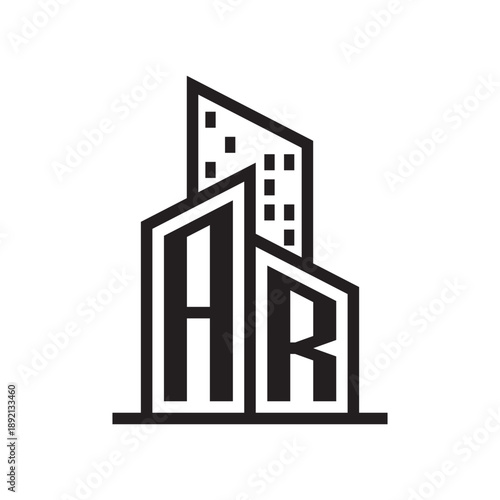 Initial Letter AR Real Estate Logo with Building, Modern Property Vector