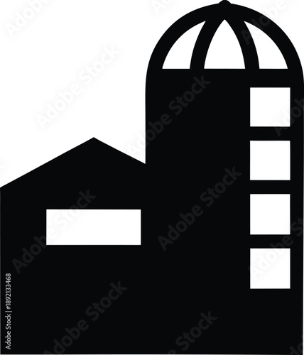 silo tower grain storage silhouette vector illustration on transparent background
