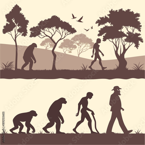 Human evolution visualization using evenly scaled silhouettes