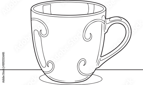 Decorative outline of a classic teacup with elegant swirls, perfect for sophisticated beverage branding. , Generative Ai
