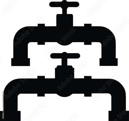 pipe system with valves silhouette vector illustration on transparent background