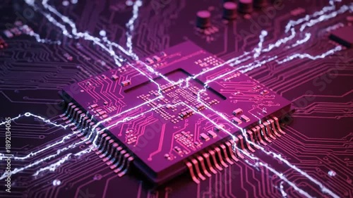 Wallpaper Mural Microchip Circuit Board with Electric Pulses. Torontodigital.ca