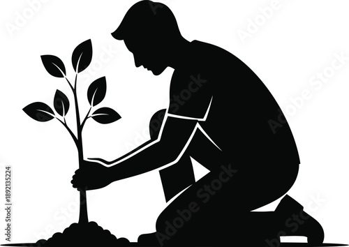 Earth day planting tree silhouette embrace sustainability and environmental conservation