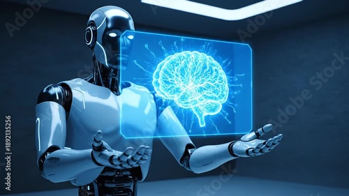 Wallpaper Mural Robot Displaying Brain on Digital Screen. Torontodigital.ca