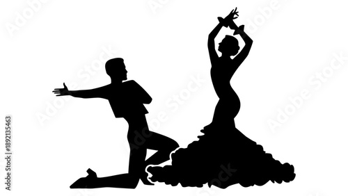 A dramatic silhouette of a man and woman dancing together passionately
