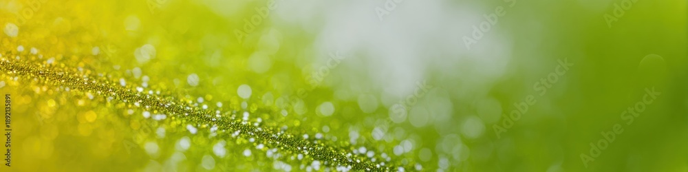 Fototapeta premium Green and Gold Glitter Background with Sparkling Bokeh and Grainy Gradient Texture, Abstract Summer Glow Banner for Beauty Wellness and Celebration Design Projects