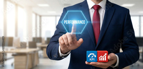 Concept of business high performance strategy. High performing efficiency employee. Improvement and achievement of key performace indicators 